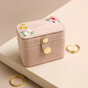 Embroidered Flowers Petite Velvet Travel Ring Box