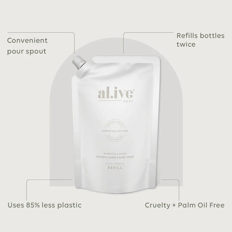al.ive body Hand & Body -1 Ltr Wash Refill - Mango & Lychee