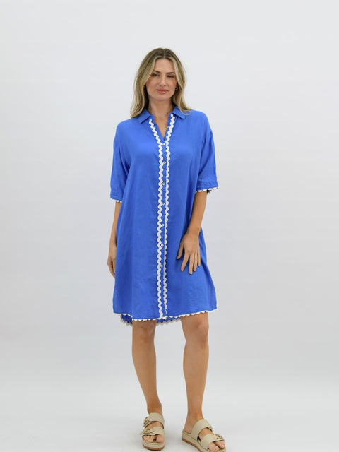 Isabel Linen dress Cobalt