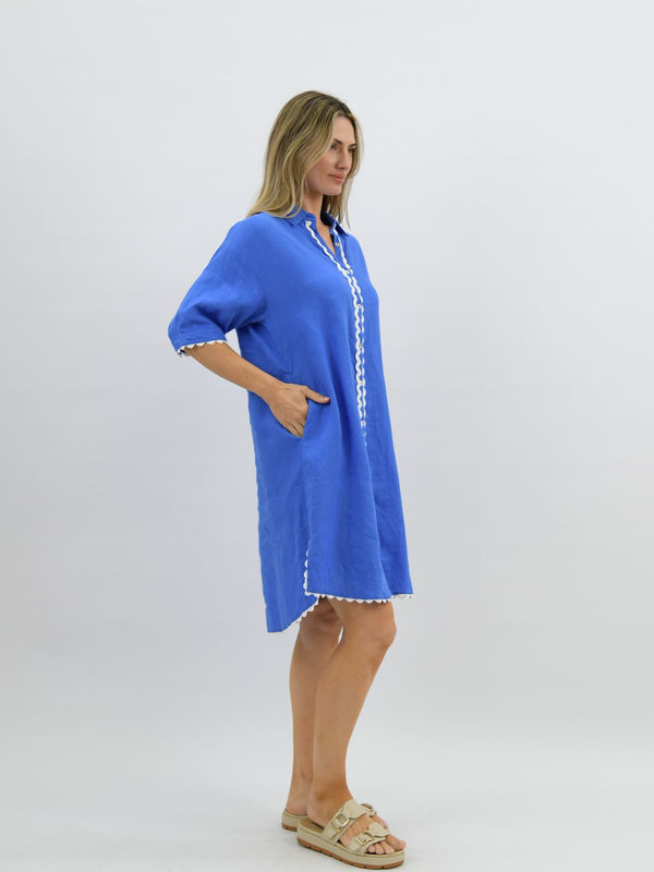 Isabel Linen dress Cobalt