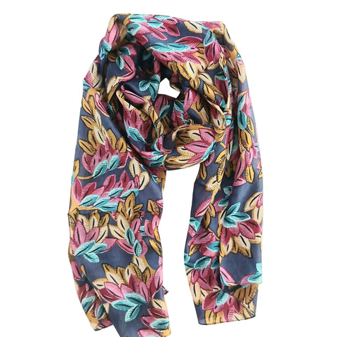 Silk Scarf Multi Leaves