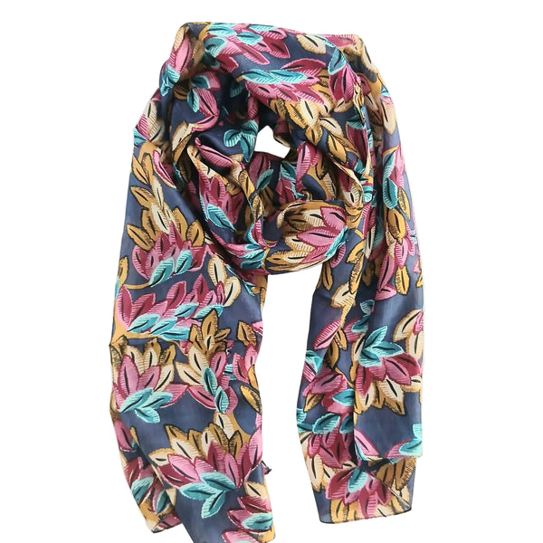 Silk Scarf Multi Leaves
