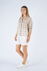 Worthier the Label-Aurora check linen shirt Beige