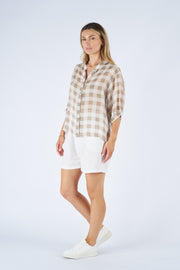 Worthier the Label-Aurora check linen shirt Beige