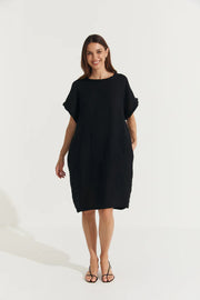 Montaigne Linen Eliza Slimline Linen Dress Black