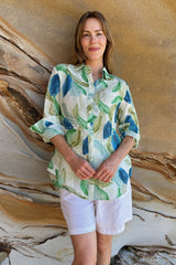 Worthier the Label-Saffy Green Leaf print linen shirt