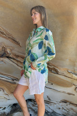 Worthier the Label-Saffy Green Leaf print linen shirt