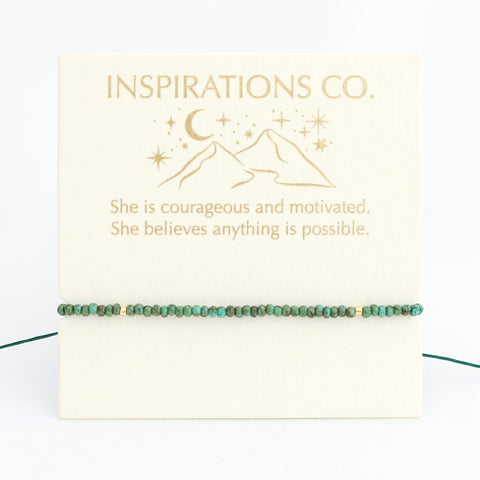 Bracelet on a card with 'Inspirations Co.' branding and motivational quote.