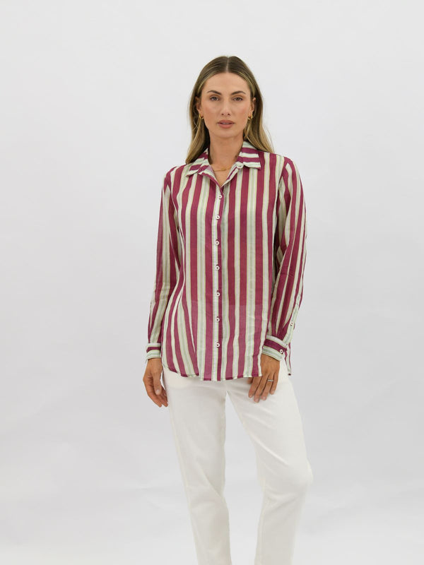 Sorrel Striped Linen Shirt Berry
