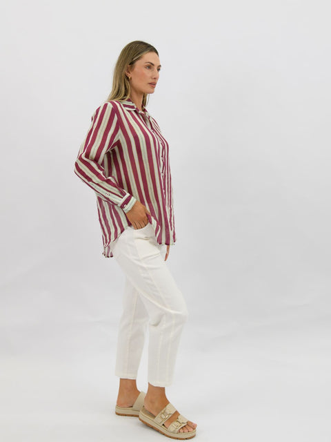 Sorrel Striped Linen Shirt Berry
