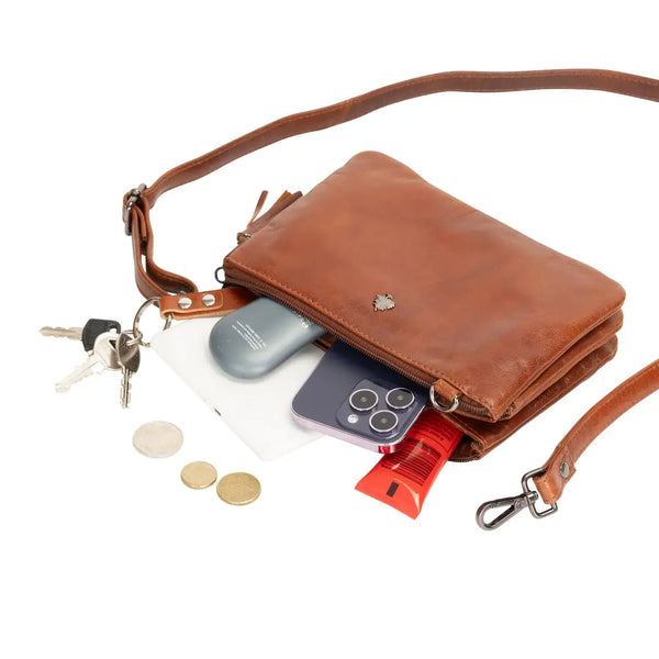 Mia Leather Cross Body Bag Cognac