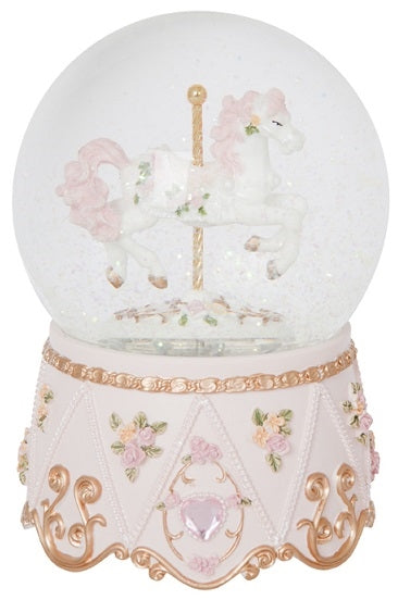 SNOW GLOBE RESIN CAROUSEL HORSE MUSIC