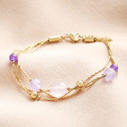 Lisa Angel- Stainless Steel Semi Precious Multi Strand Bracelet in Gold