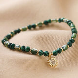 Lisa Angel- Malachite & Aqua Semi-Precious Stone Bracelet with Sun Charm