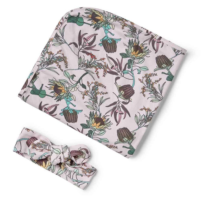 Snuggle Hunny-Banksia Organic Jersey Wrap & Topknot Set
