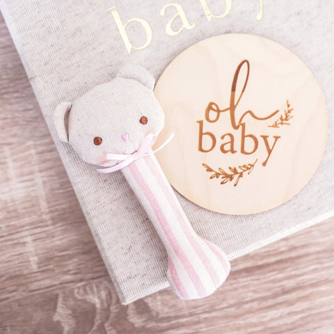 Ted Stick Rattle Pink Stripe