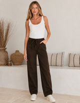 Drawstring Barrel Leg Denim Jogger-Chocolate