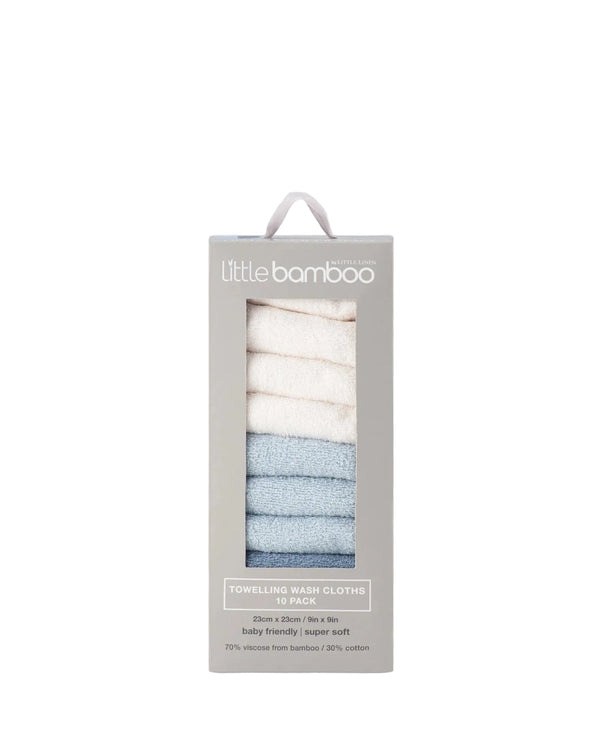 Baby Towelling Washers 10PK - Retro Blue