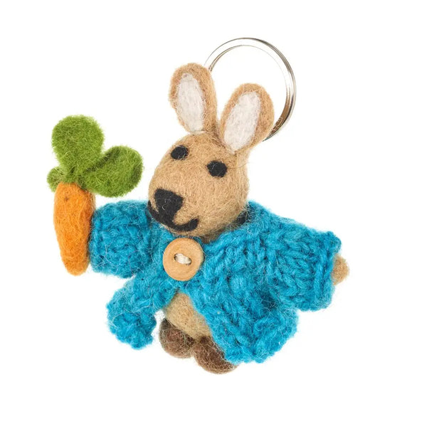 Felt Rabbit in Cardigan Keyring