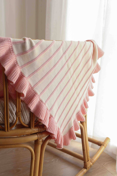 Raised Stripe Frill Blanket Sweetpea
