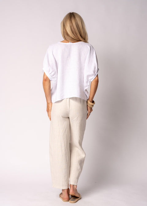 Solene Linen Top in White