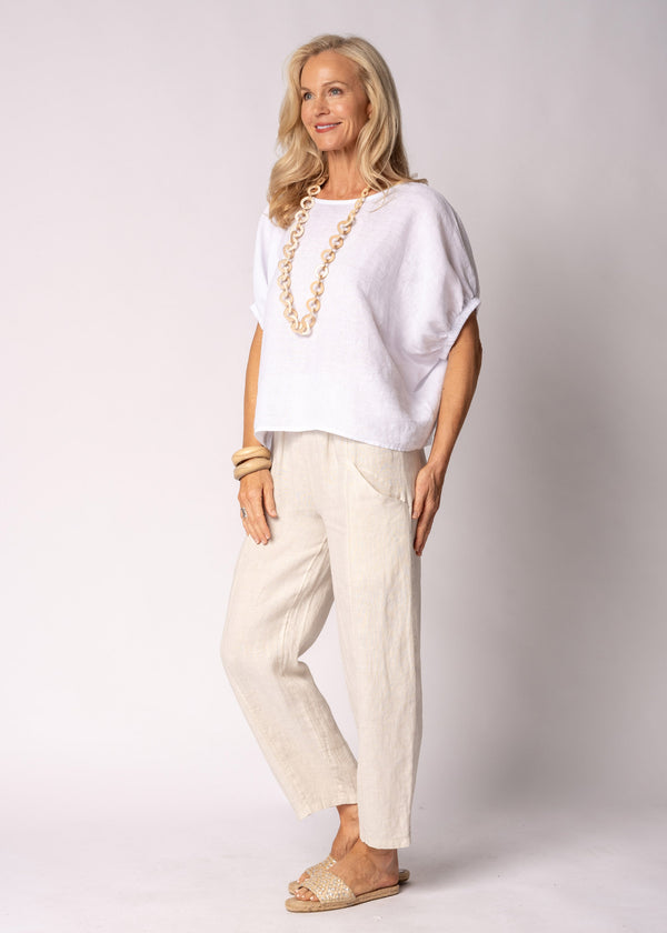 Solene Linen Top in White