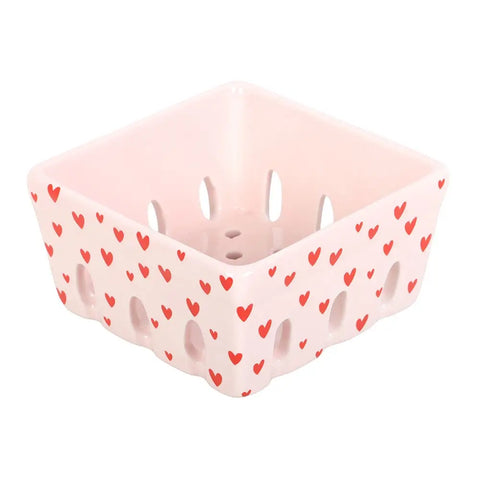 Pink Heart Print Ceramic Berry Basket