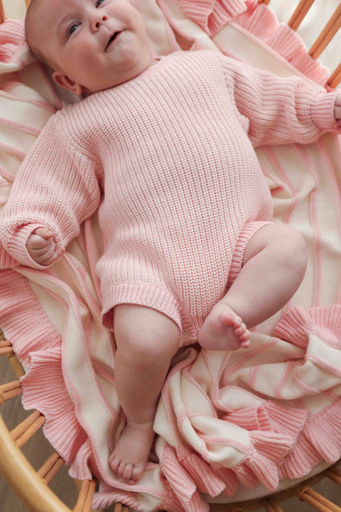 Raised Stripe Frill Blanket Sweetpea