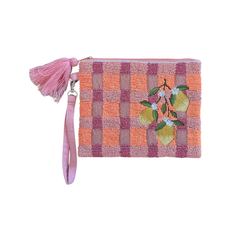 Zoda 'Checked Lemon' Beaded Clutch