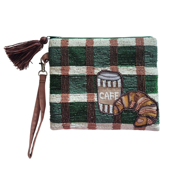 Coffee Croissant Beaded Purse