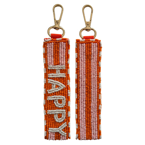 HAPPY Beaded Key Chain Orange
