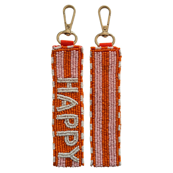 HAPPY Beaded Key Chain Orange