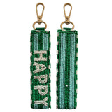HAPPY Beaded Key Chain Green