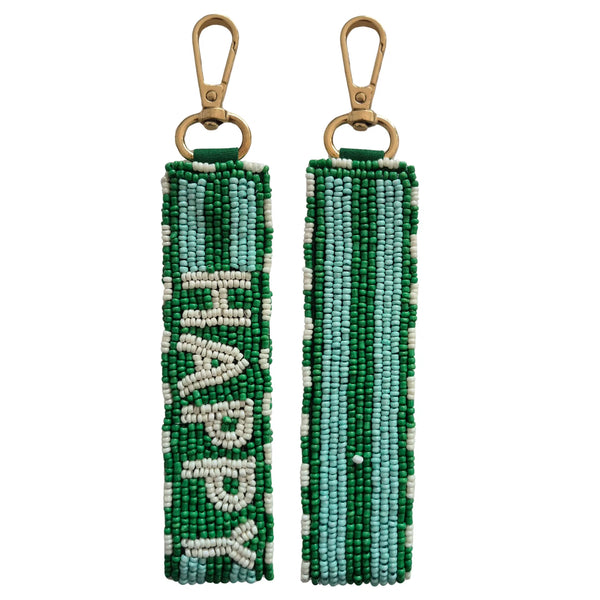HAPPY Beaded Key Chain Green