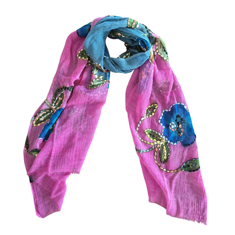 Hot Pink Flower Wool Scarf