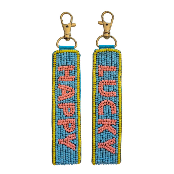 LUCKY/HAPPY  Beaded Key Chain