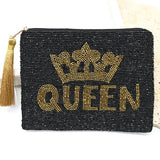 Beaded black pouch with Queen Crown