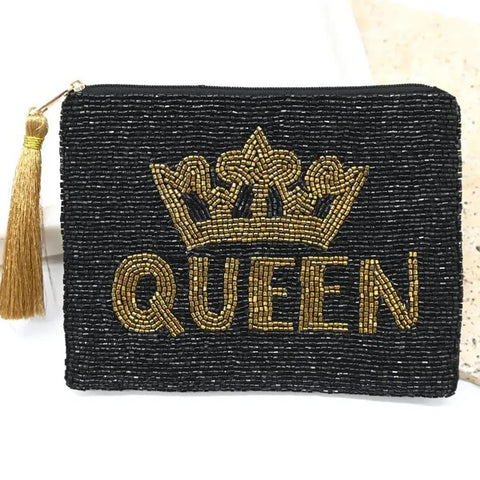 Beaded black pouch with Queen Crown
