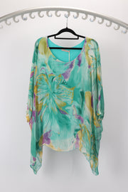 Wednesday Lulu Silk Top Floral Sea Green