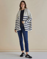 Betty Basics-EMY CARDIGAN WHITE/BLUE STRIPE