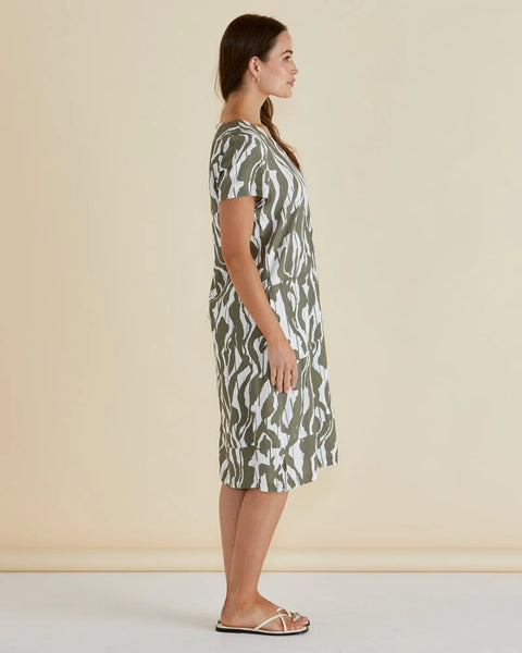 Elwood Dress - Olive Geometric Print