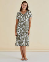 Elwood Dress - Olive Geometric Print
