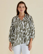 Grazia Blouse - Olive Geometric Print