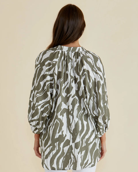 Grazia Blouse - Olive Geometric Print