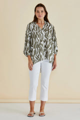 Grazia Blouse - Olive Geometric Print