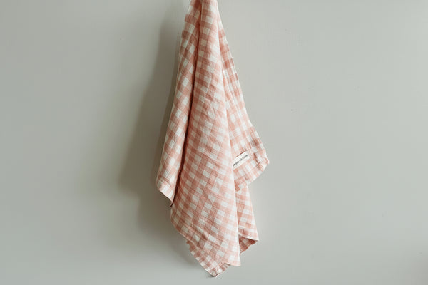 Pure French Linen Tea Towel -Blush Stripe