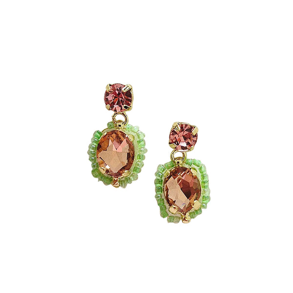 Gwen Beaded Earrings Peach/Green