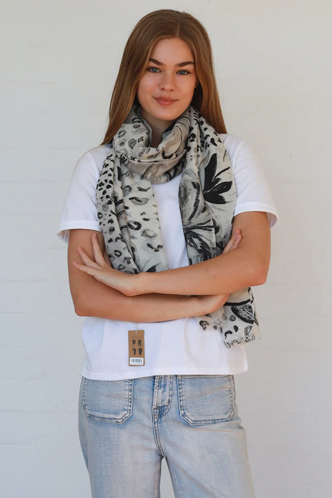 Hibiscus Scarf Grey