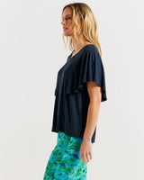 Betty Basics-Grecian Frill Tee - Petrol