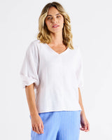 Betty Basics-Elanora Linen Blouse - White